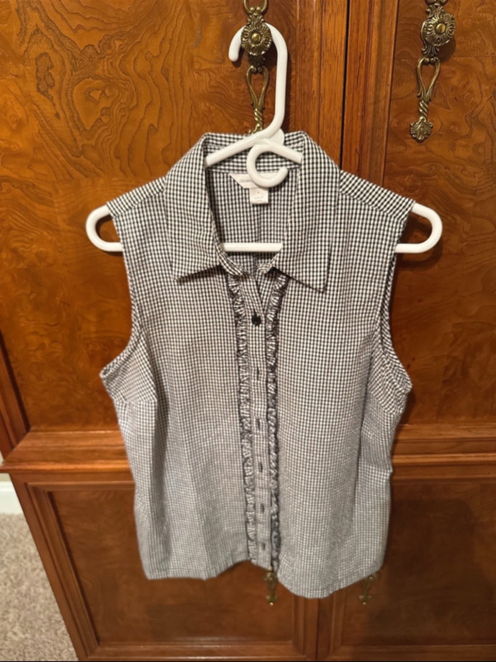 Christopher & Banks Black and White Gingham Sleeveless Button Front Blouse